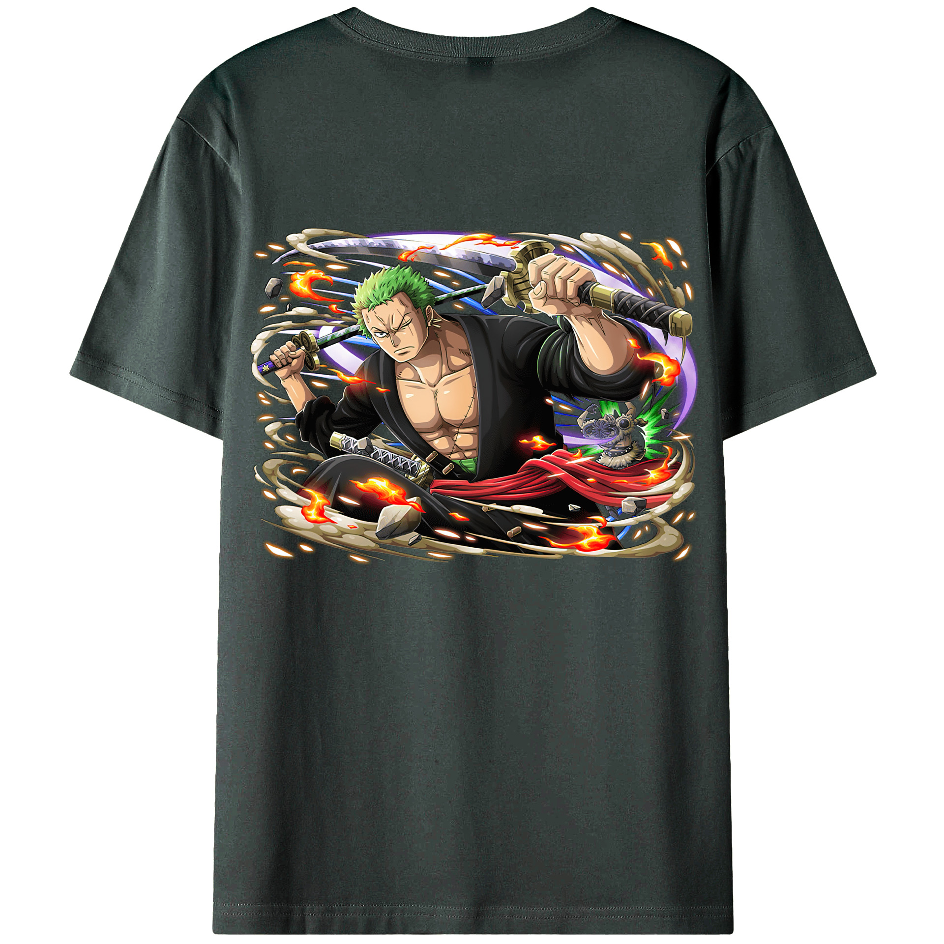 ワンピース ロロノア・ゾロ ONE PIECE Roronoa Zoro 綿100％ メンズ半袖Tシャツ（バックプリント） 通気性